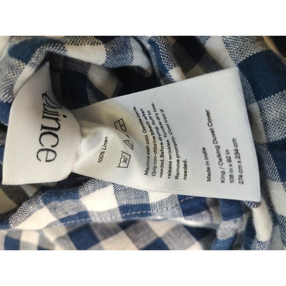 Quince 100% linen duvet cover gingham blue white King Cal King - Picture 3 of 3